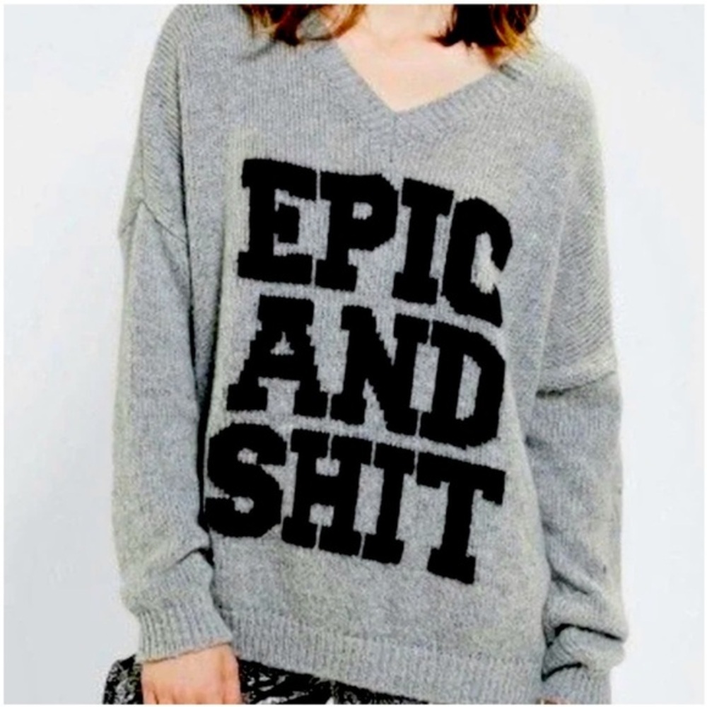 Sparkle & Fade Wool Sweater Gray Size Medium